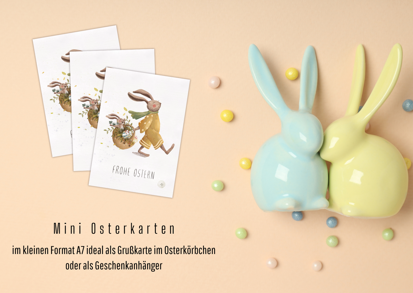 Mini Osterkarte Hasenspaziergang A7 | Geschenkanhänger Osterdeko