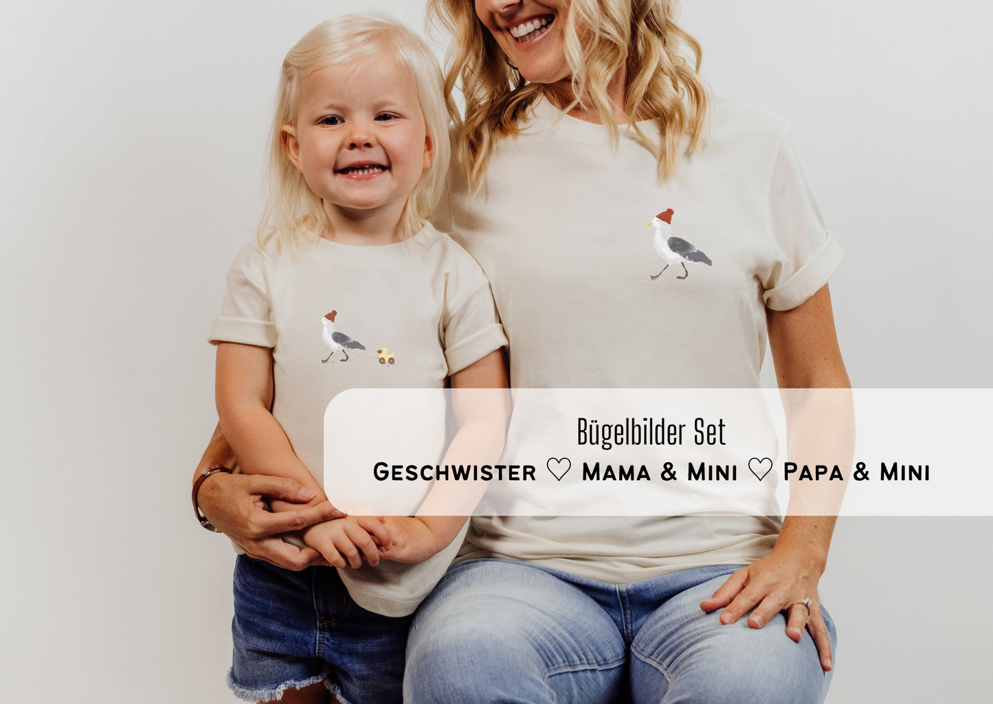 Bügelbild Mama und Kind, Papa und Kind, Bügelbilder Geschwister