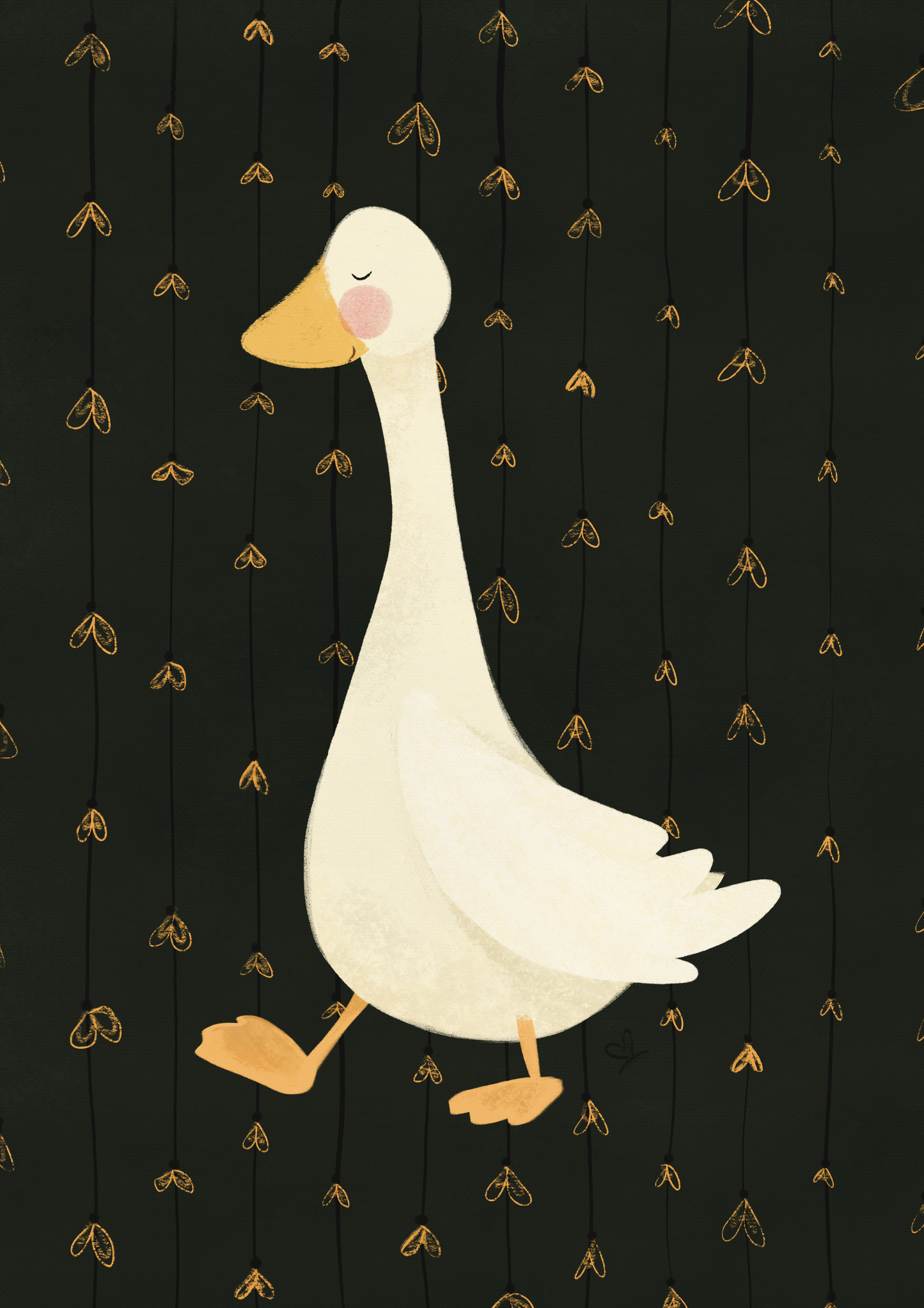 Handgemachte Illustration von niedlicher Gans mit rosa Wangen. Man sieht die schöne, detaillierte Struktur des Motives.