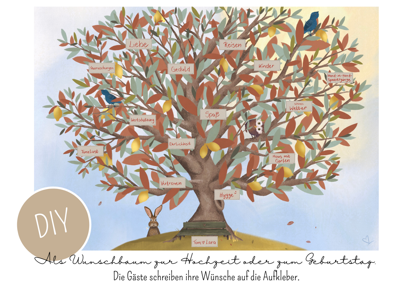 Poster Zitronenbaum als Gästebuch zur Hochzeit oder zum Geburtstag.