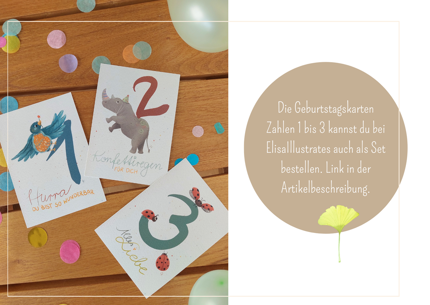 Die Geburtstagskarten Zahlen 1 bis 3 kannst du auch als Set bei ElisaIllustrates bestellen. Link in der Artikelbeschreibung.