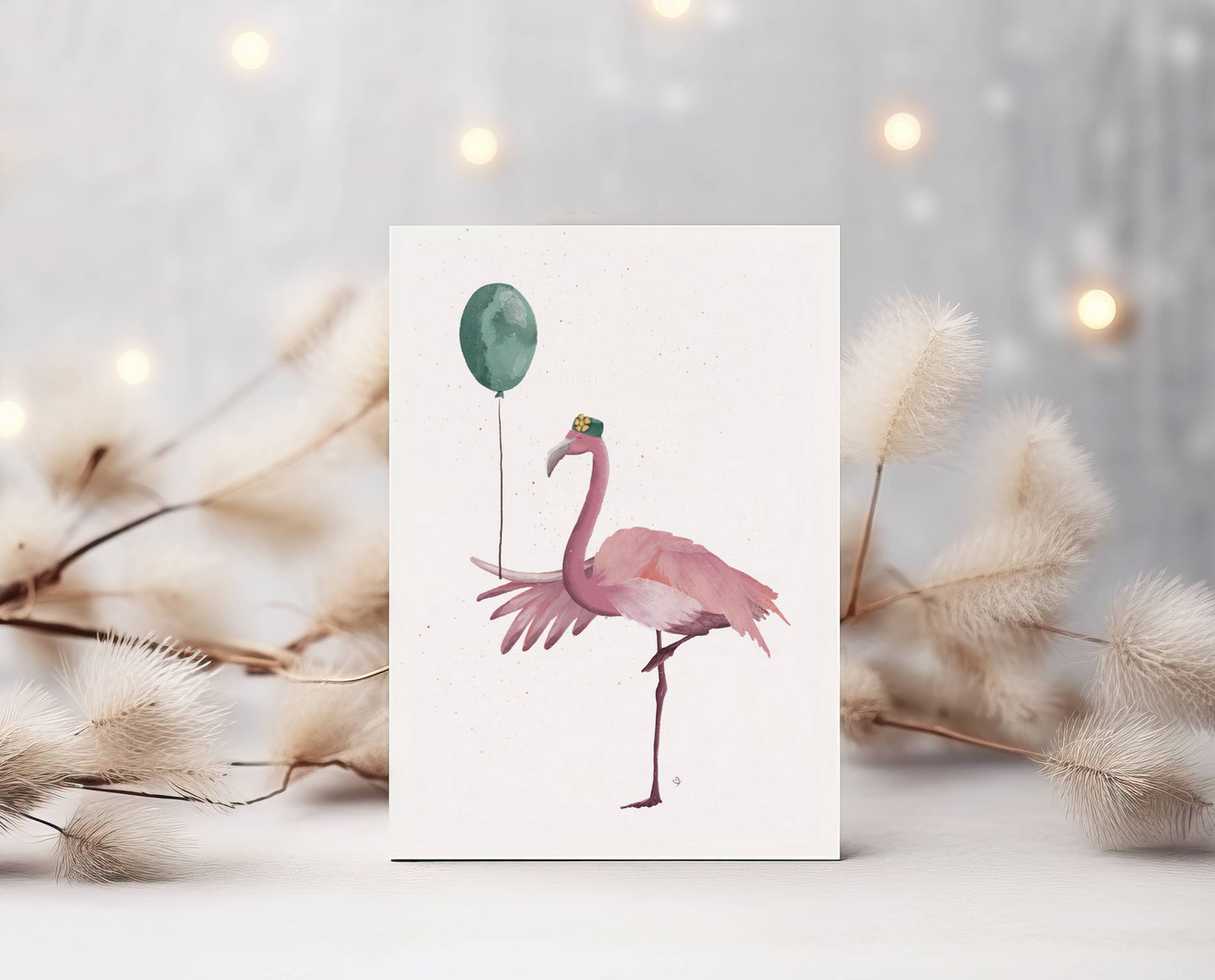 Postkarte Flamingo Joni mit Luftballon A6