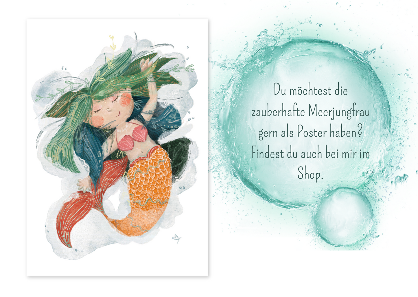 Das Motiv Meerjungfrau ist auch als Poster im Format A3 und A4 bei ElisaIllustrates erhältlich. Der Linkist in der Artikelbeschreibung klickbar.