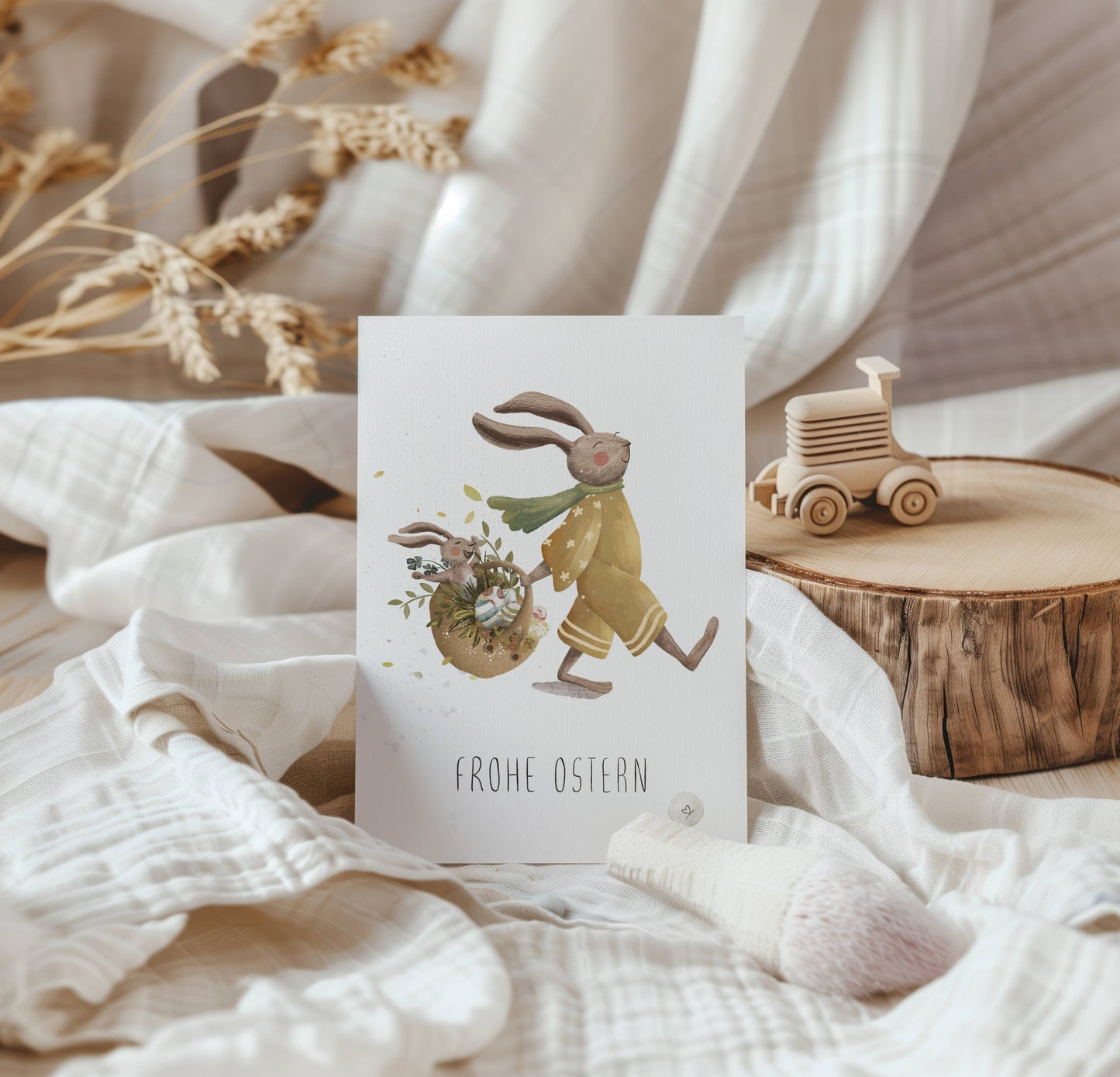 Mini Osterkarte Hasenspaziergang A7 | Geschenkanhänger Osterdeko