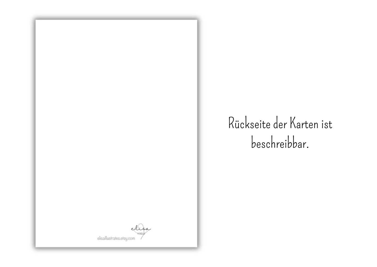Die Rückseite der Karte ist weiß und beschreibbar. Unten in der Mitte befindet sich ein kleines Herz-Logo und die Internetadresse