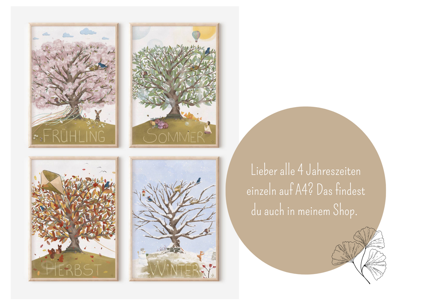 Poster 4 Jahreszeiten Baum A4 & A3
