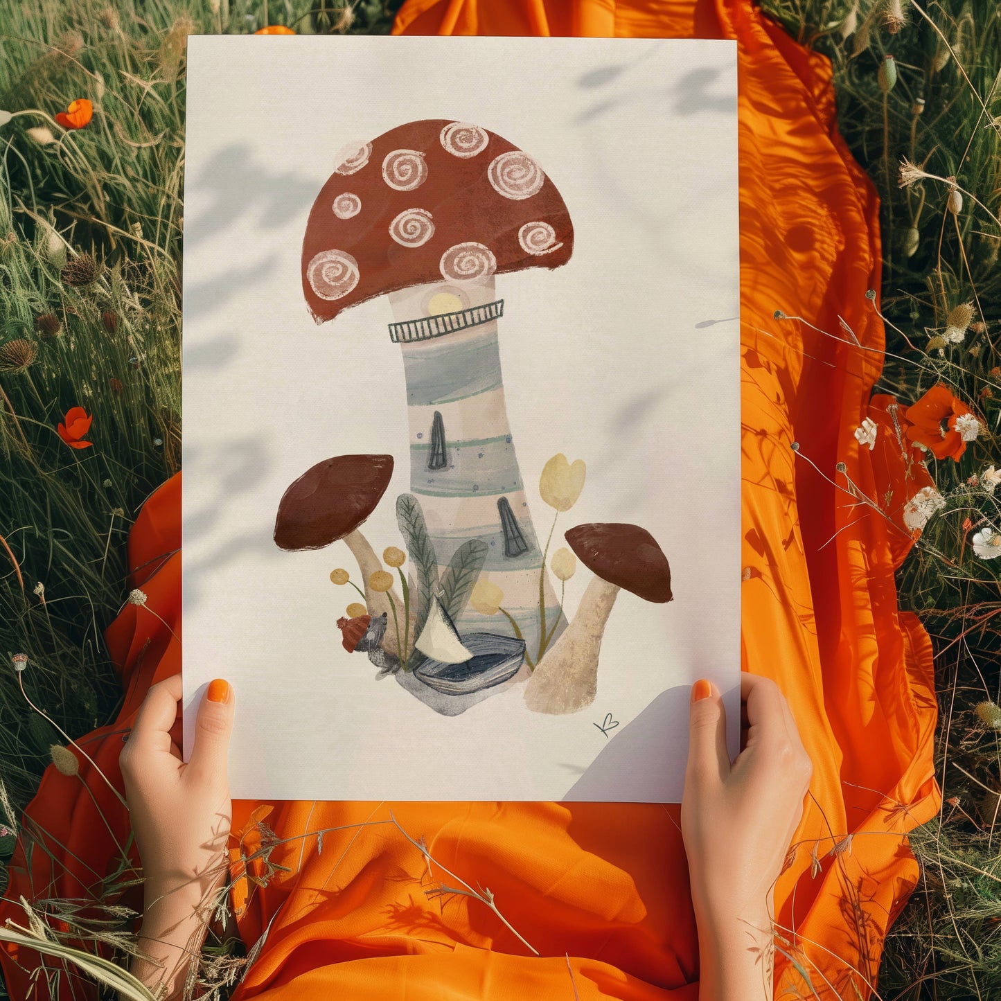 Poster Fliegenpilz Leuchtturm A4 & A3 Kinderposter