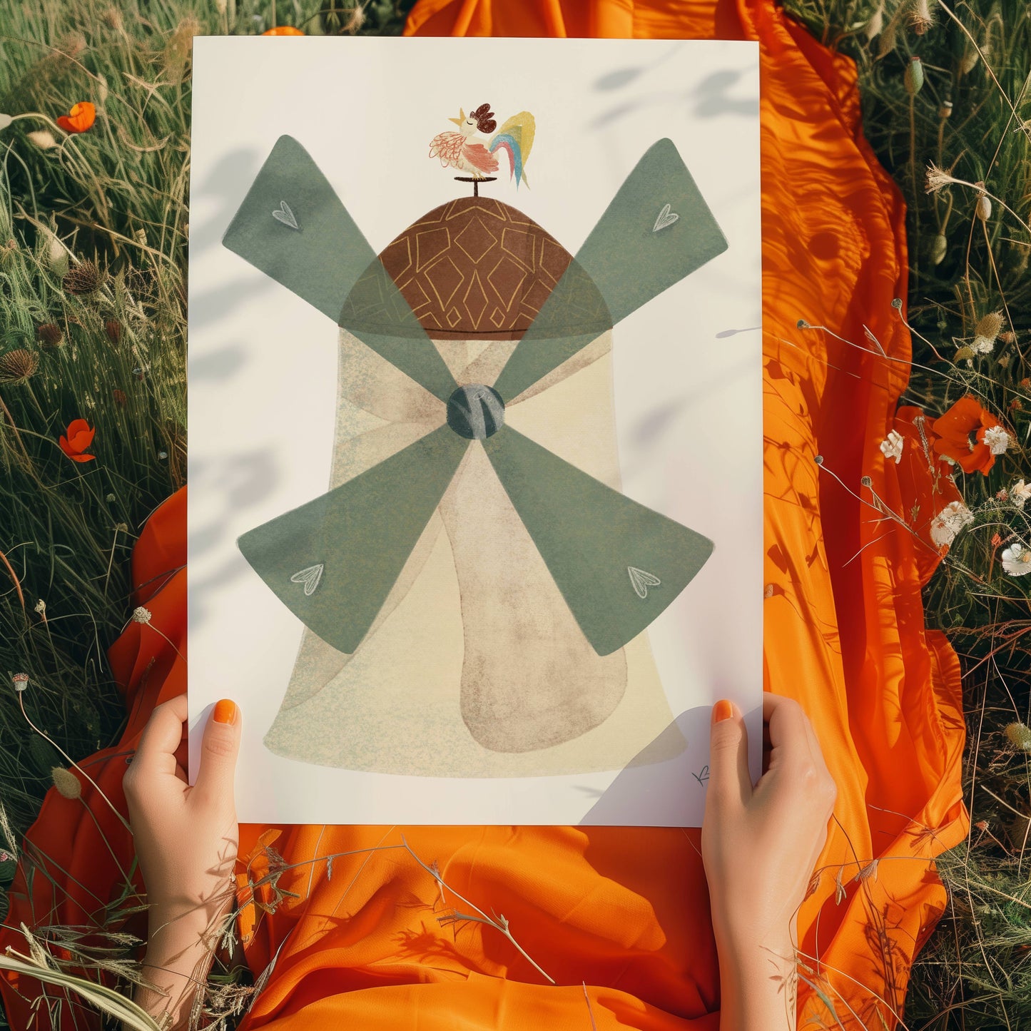 Poster Windmühle A4 | hyggeliger Kunstdruck Kinderposter