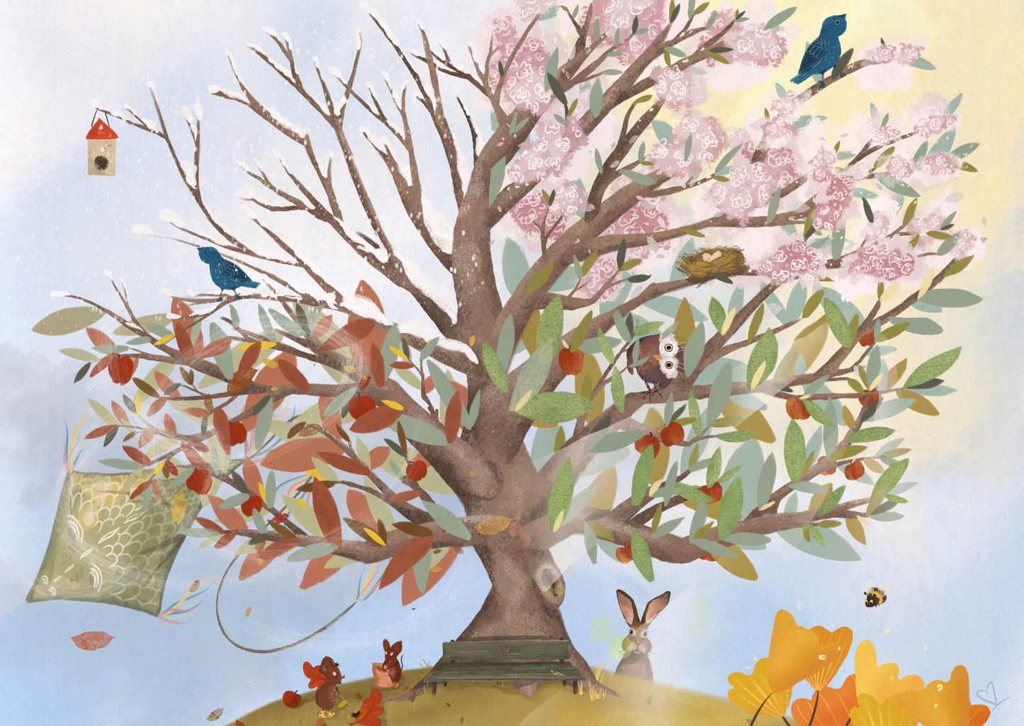 Poster 4 Jahreszeiten Baum A4 & A3